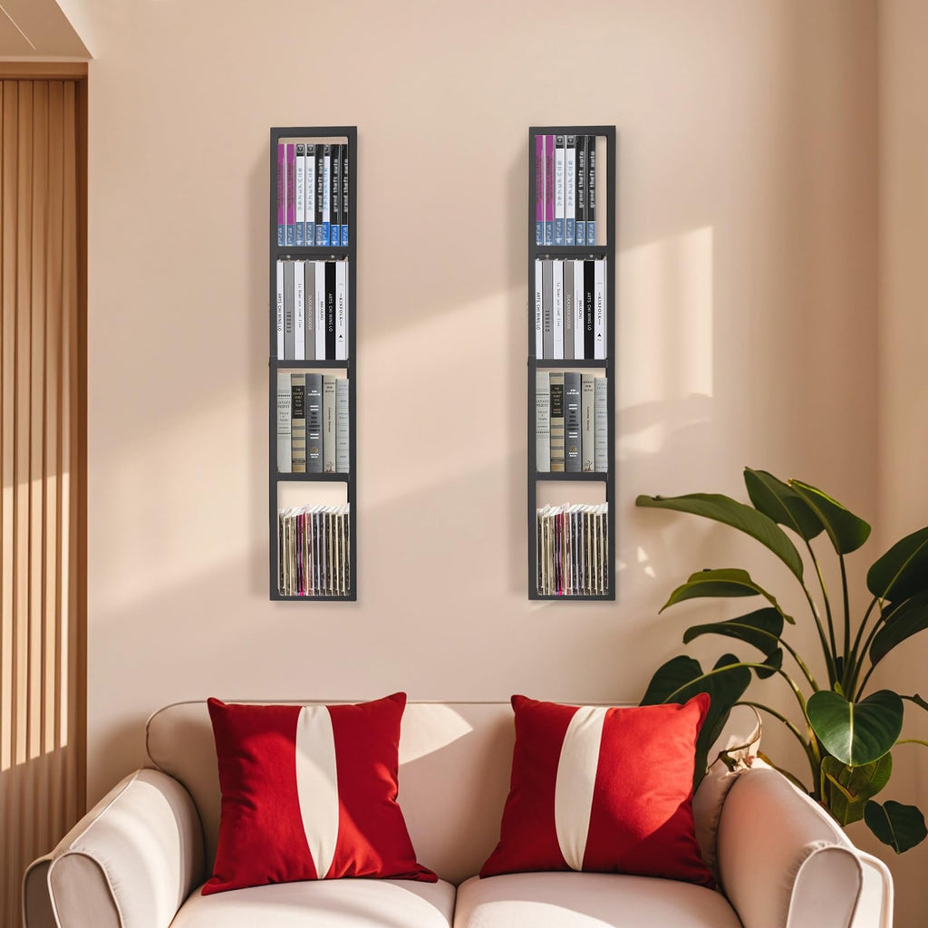 Black 2 Pcs 34Inch Metal Media Storage Rack U715473
