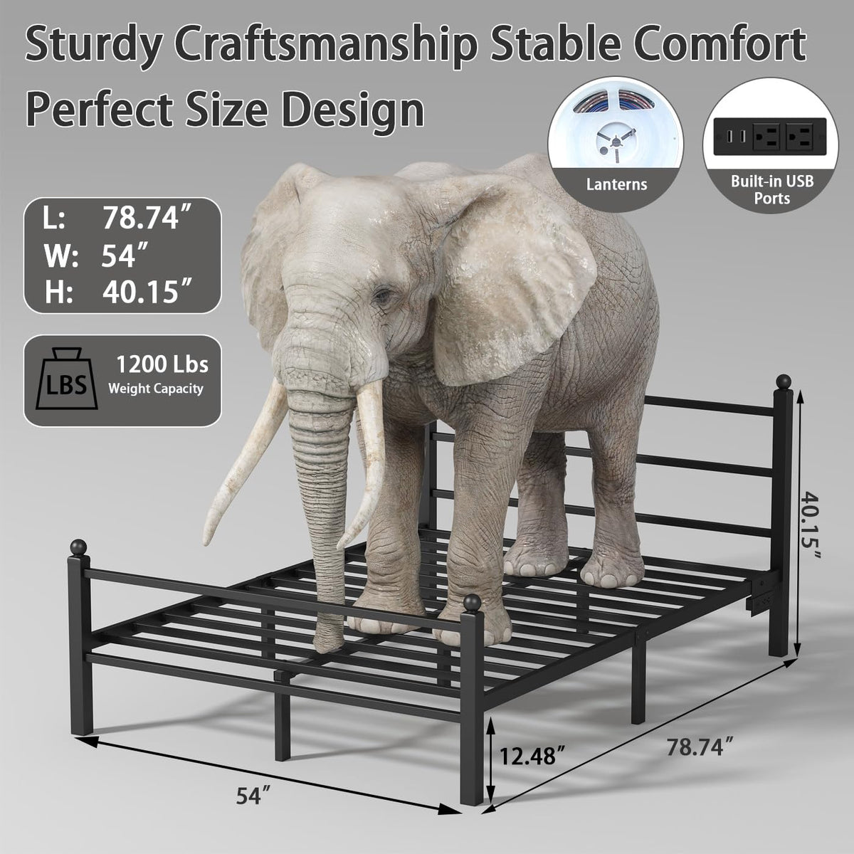 Black Metal Full Size Bed Frame with Headboard and Footboard P67401