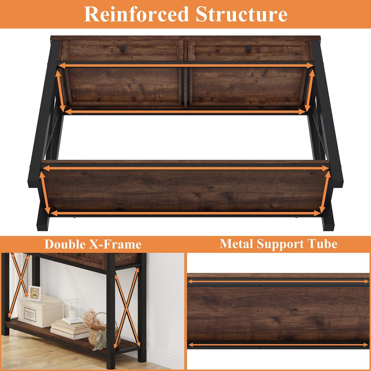 Rustic Oak 47 Inch Console Table with 2 Drawers Y335