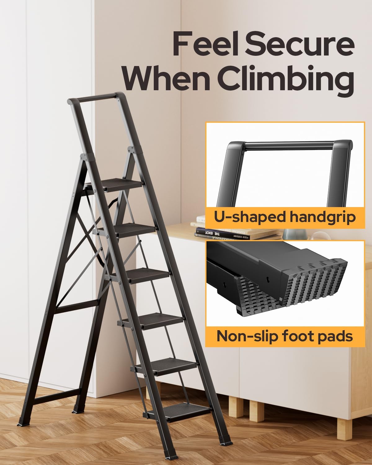 Black Foldable 6 Step Ladder A602