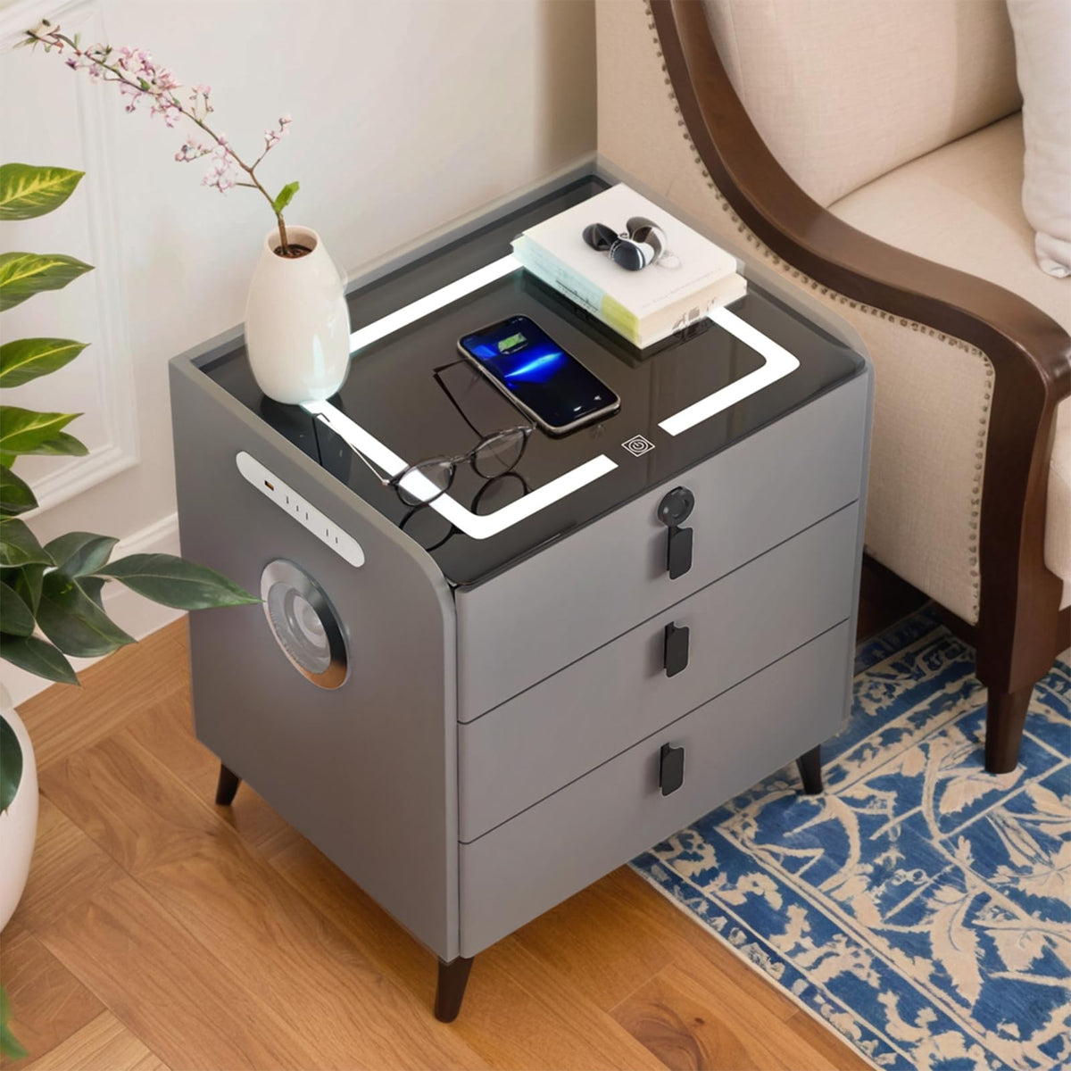 Wireless Charging Fingerprint Lock Nightstand Q248