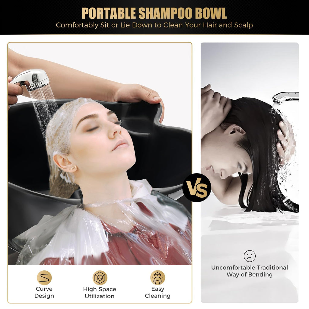 Portable Shampoo Bowl with Electric Pump, Adjustable Height, Dual Bucket Design H95535