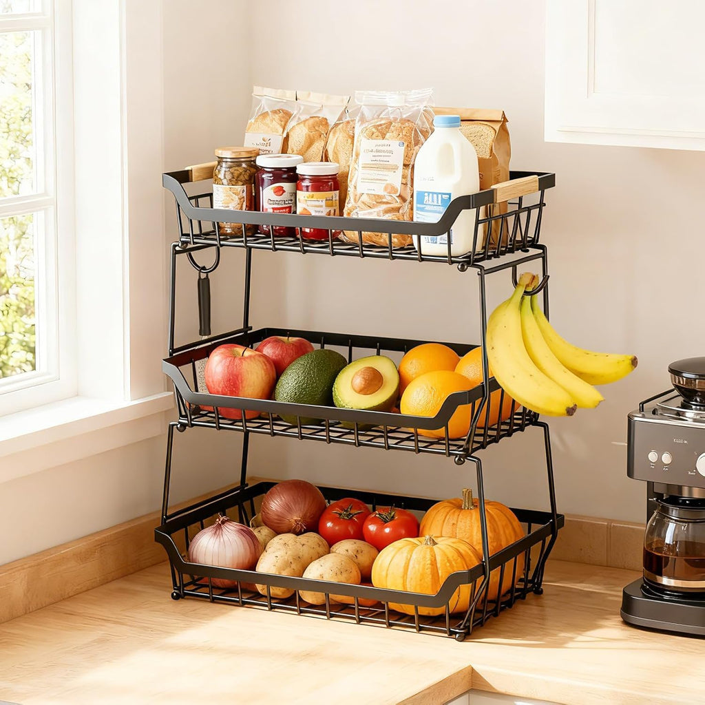 3 Tier Fruit Basket with 2 Banana Hangers E13352