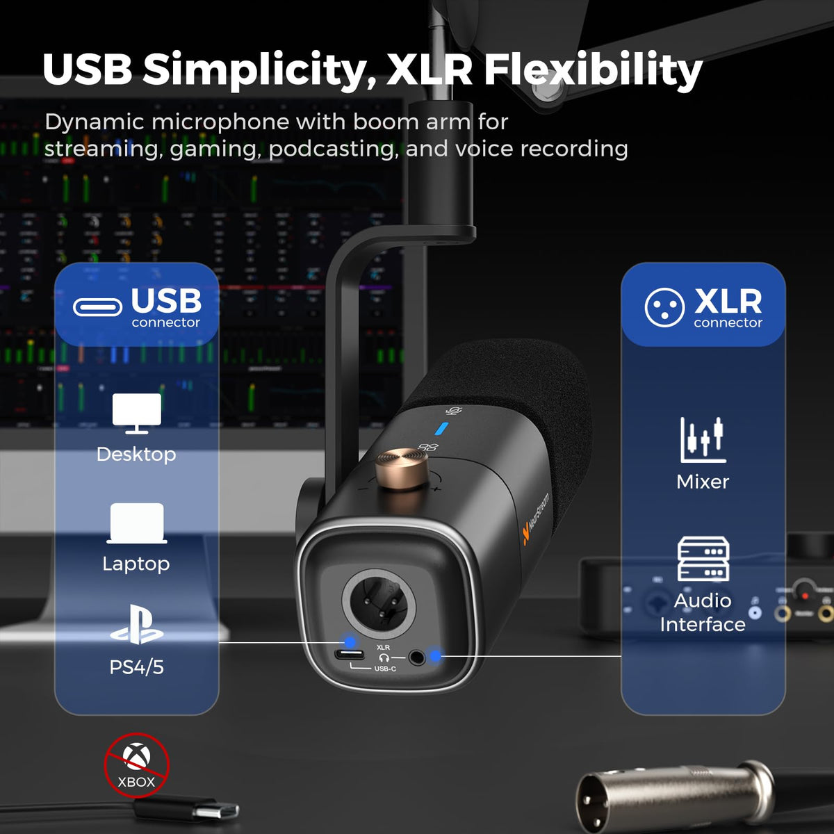 USB/XLR Dynamic Podcast Microphone with Boom Arm Y61729
