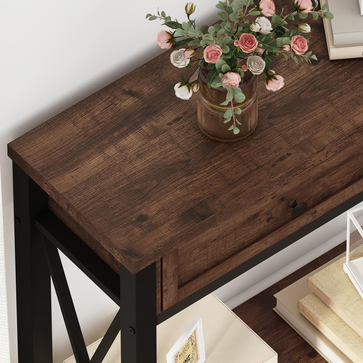 Rustic Oak 47 Inch Console Table with 2 Drawers Y335