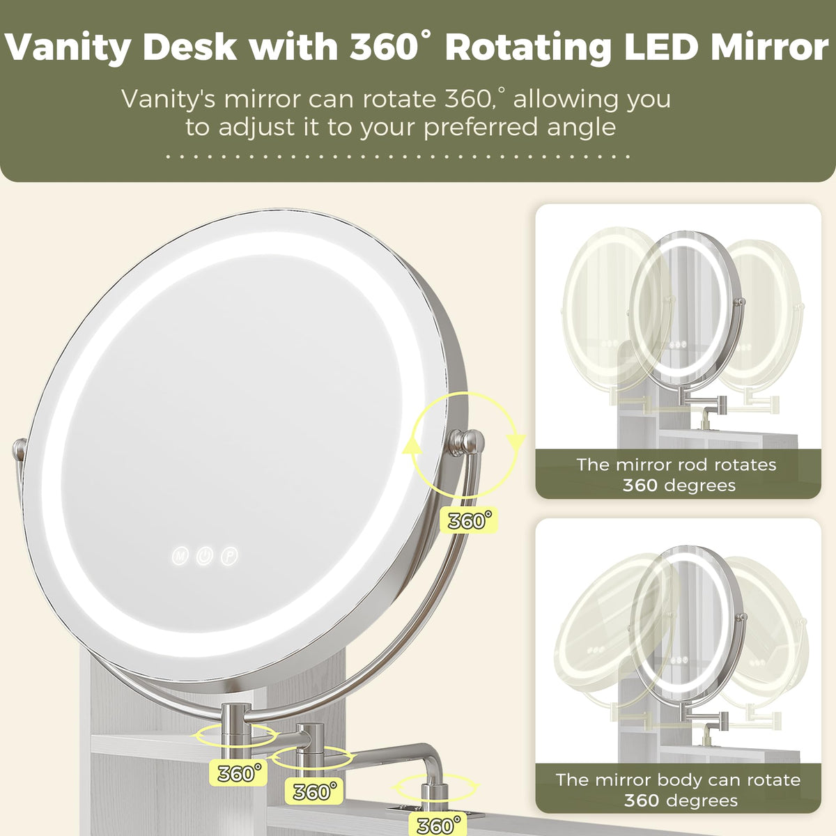 White Vanity Desk with Mirror & Power Outlet U745481