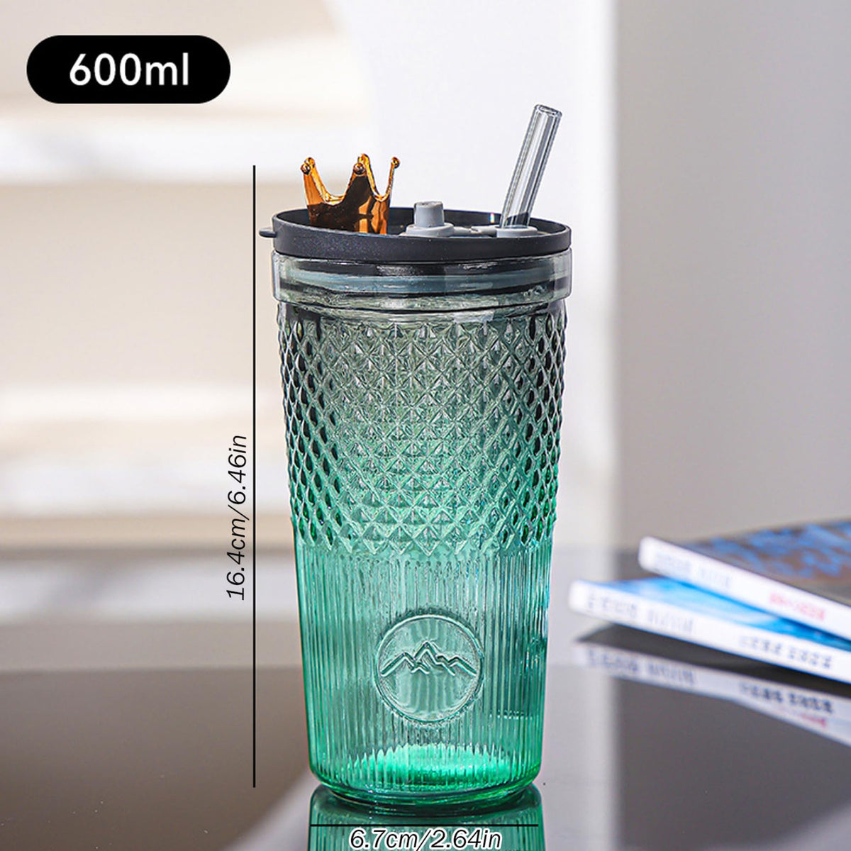 20Oz Glass Tumbler with Straw and Lid L16487