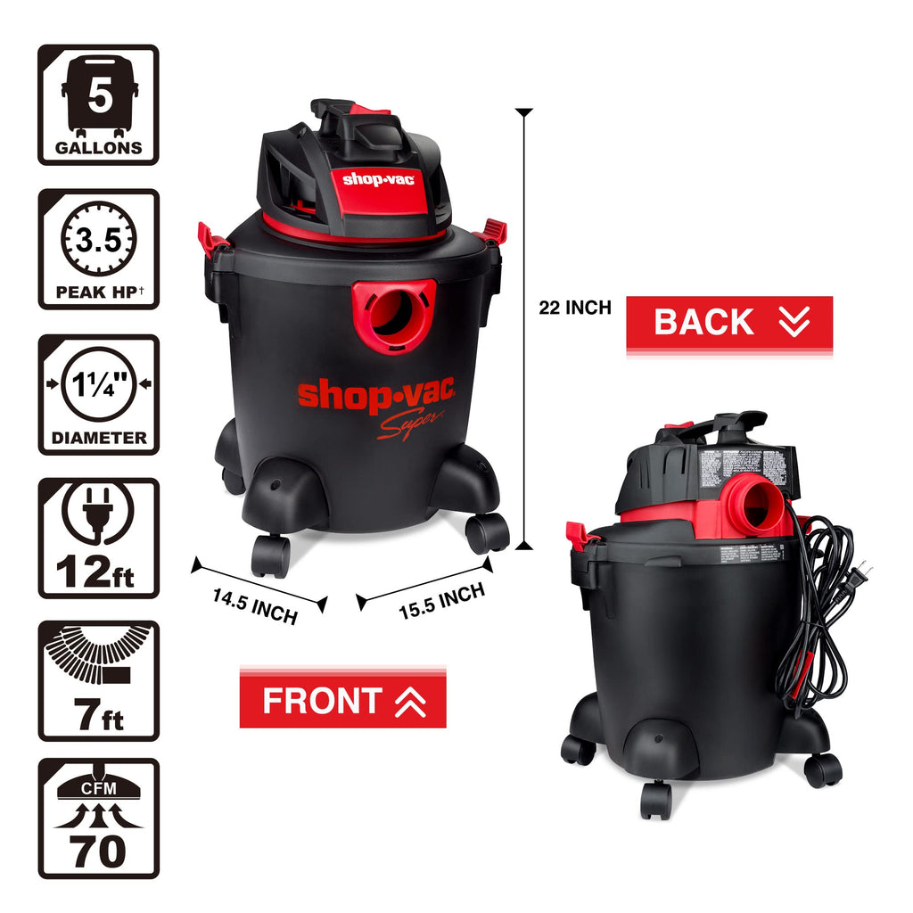 5 Gallon 3.5 Peak HP Wet/Dry Vacuum T283