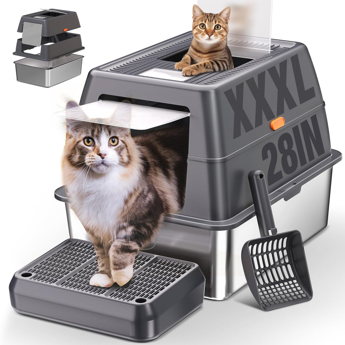 XXXL Stainless Steel Litter Box with Lid R927
