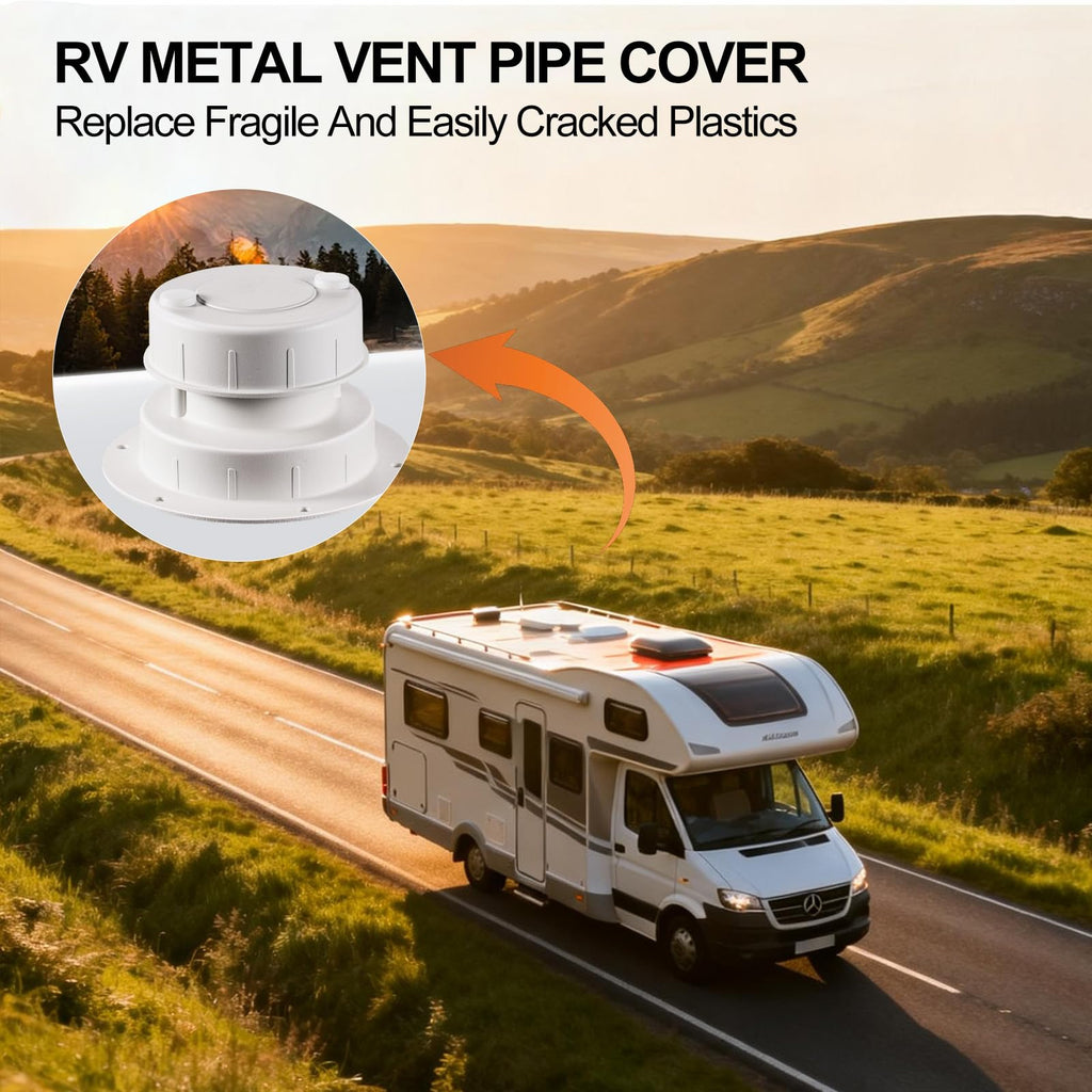Aluminum RV Plumbing Vent Cap Kit with Screen White C9731