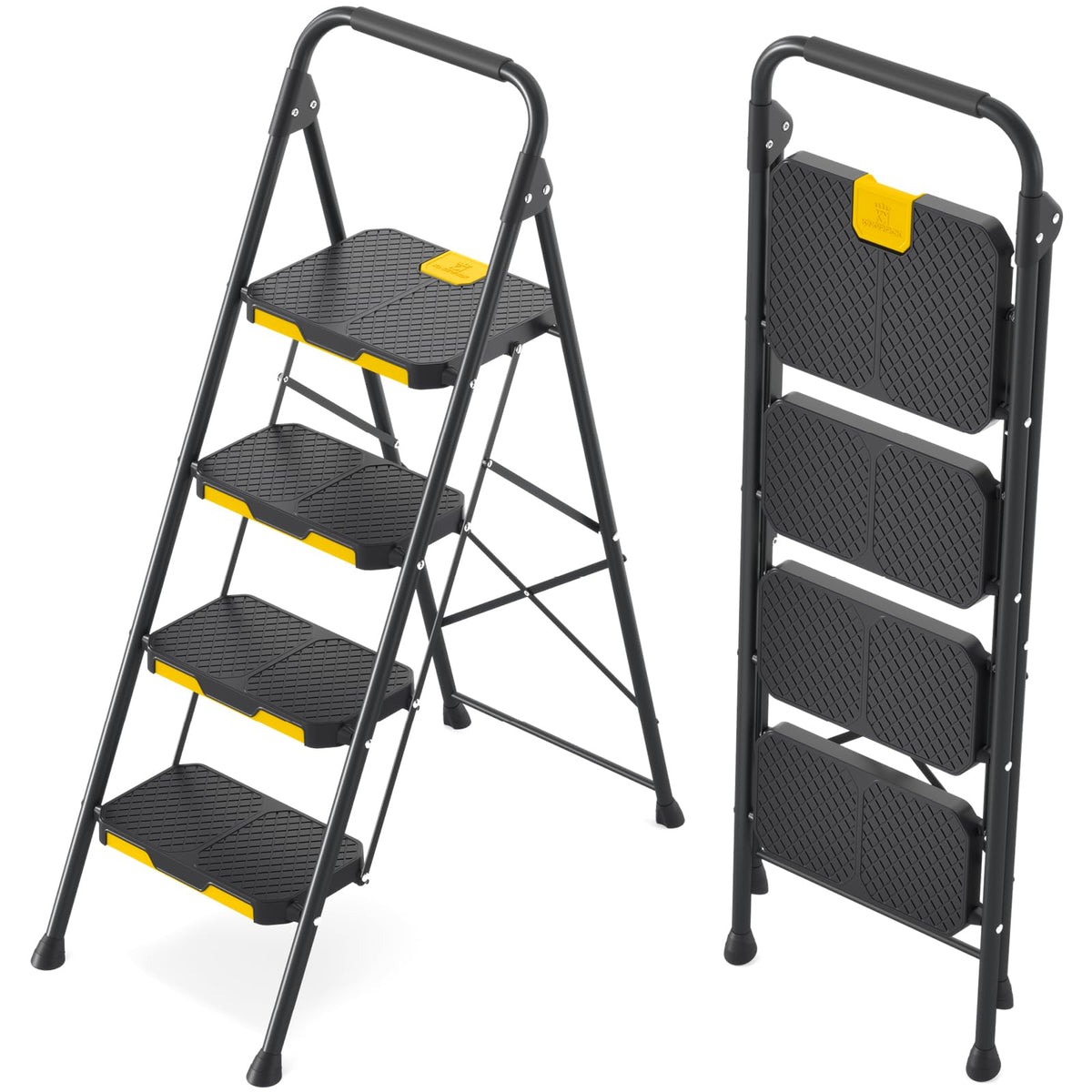 4 Step Steel Step Stool with Safe-Lock, Black Y67712