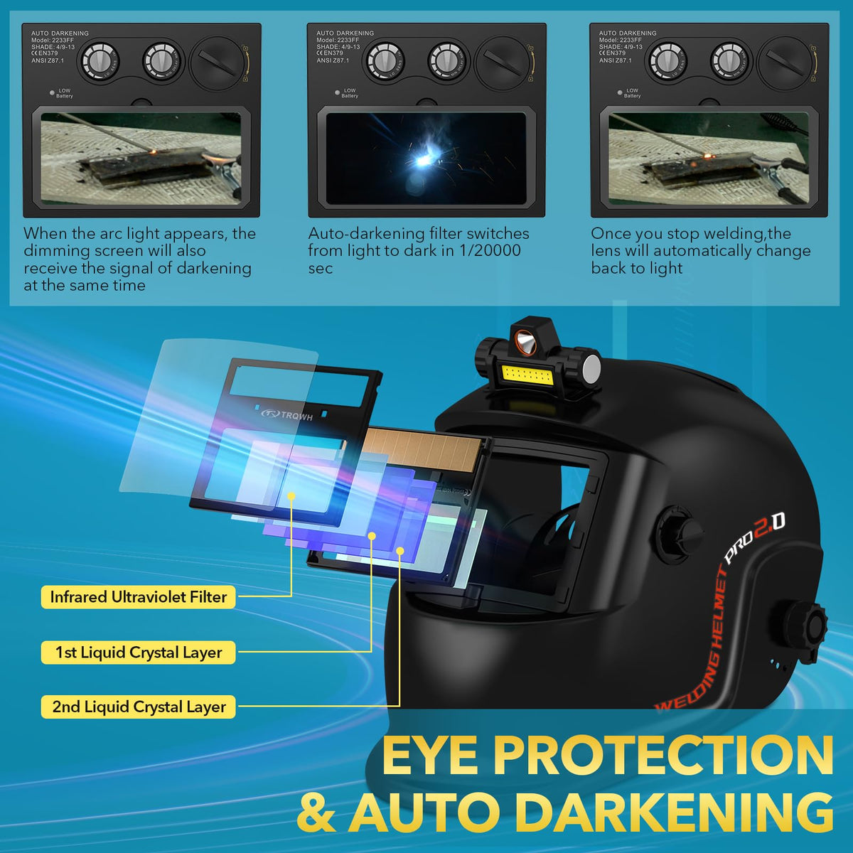 Welding Helmet Auto Darkening Solar Powered Q95894