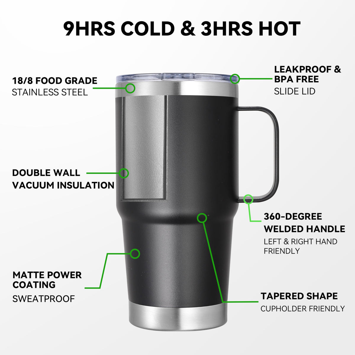 20 oz Stainless Steel Insulated Tumbler with Handle Lid and Straw M872