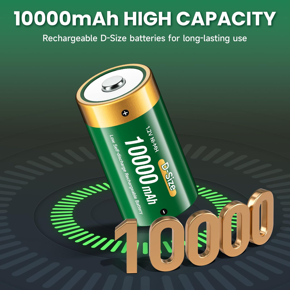 4 Pack 1.2V D Size Rechargeable Batteries J3339