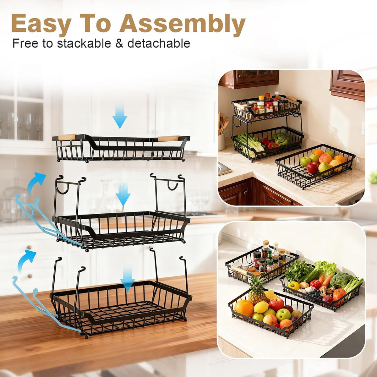 3 Tier Fruit Basket with 2 Banana Hangers E13352