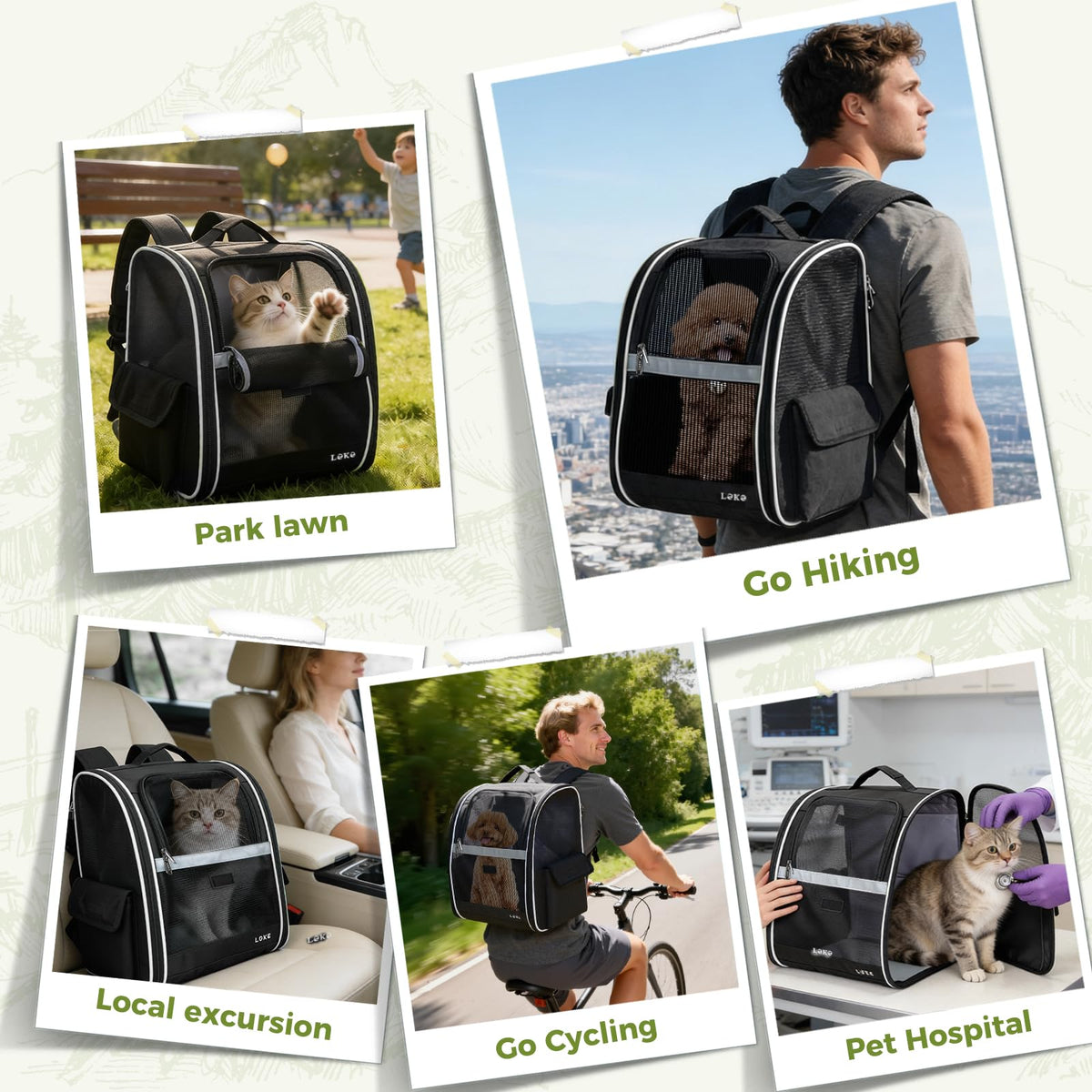 Dog Carrier Backpack for Small Medium Dogs Cats up to 18 lbs, Breathable Pet Backpack Carrier with 3 Entrances V37566