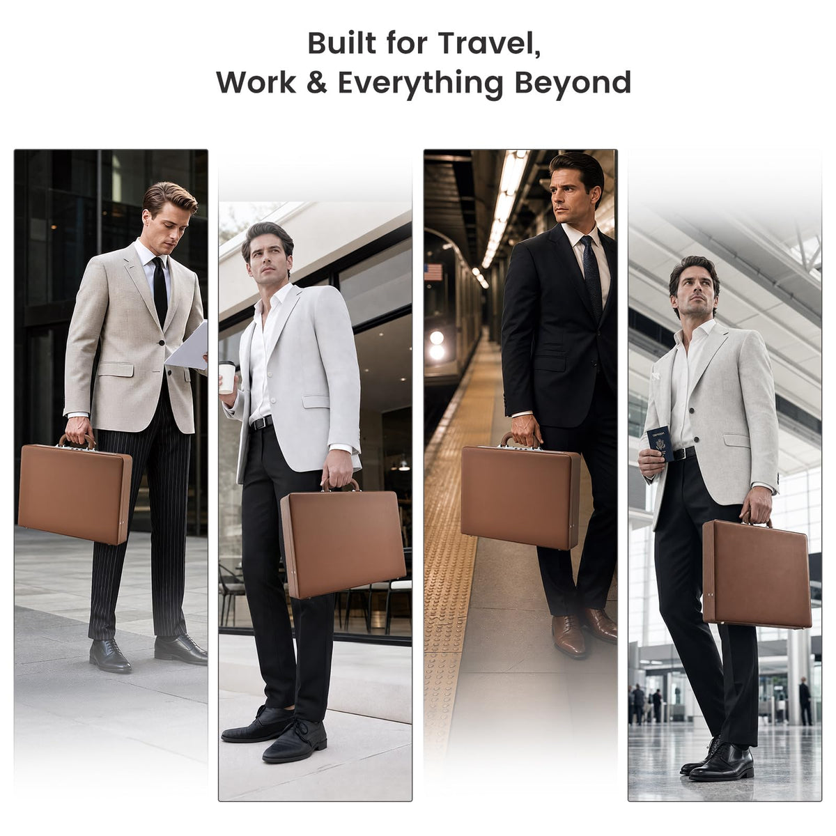 Brown Leather Briefcase with Lock for 16 Inch Laptop E544189