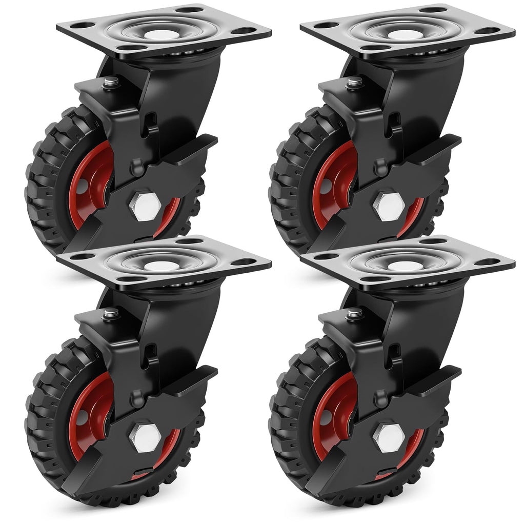 5 Inch Heavy Duty Rubber Casters Set of 4 with Brake Z221
