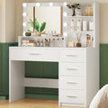 White Vanity Desk with Mirror & Lights, 5 Drawers & Storage Shelves D59728
