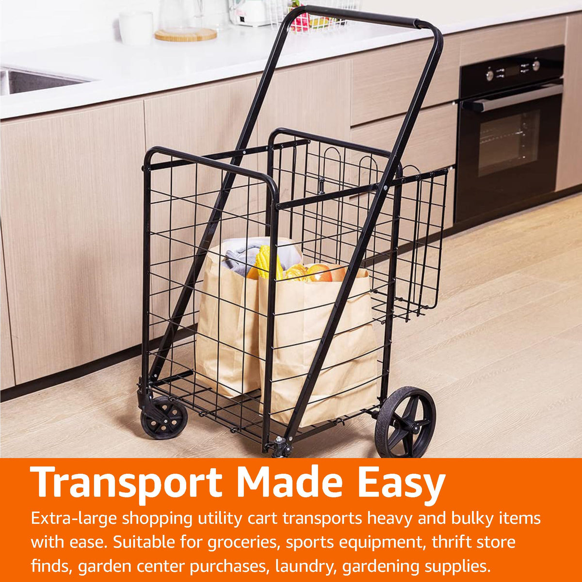 Foldable Utility Cart with 360-Degree Wheels, X-Large, Black M45545