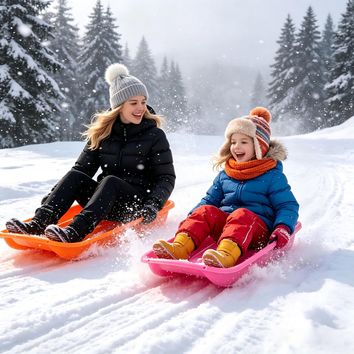 Plastic Snow Sleds with Pull Rope and Handles W13998