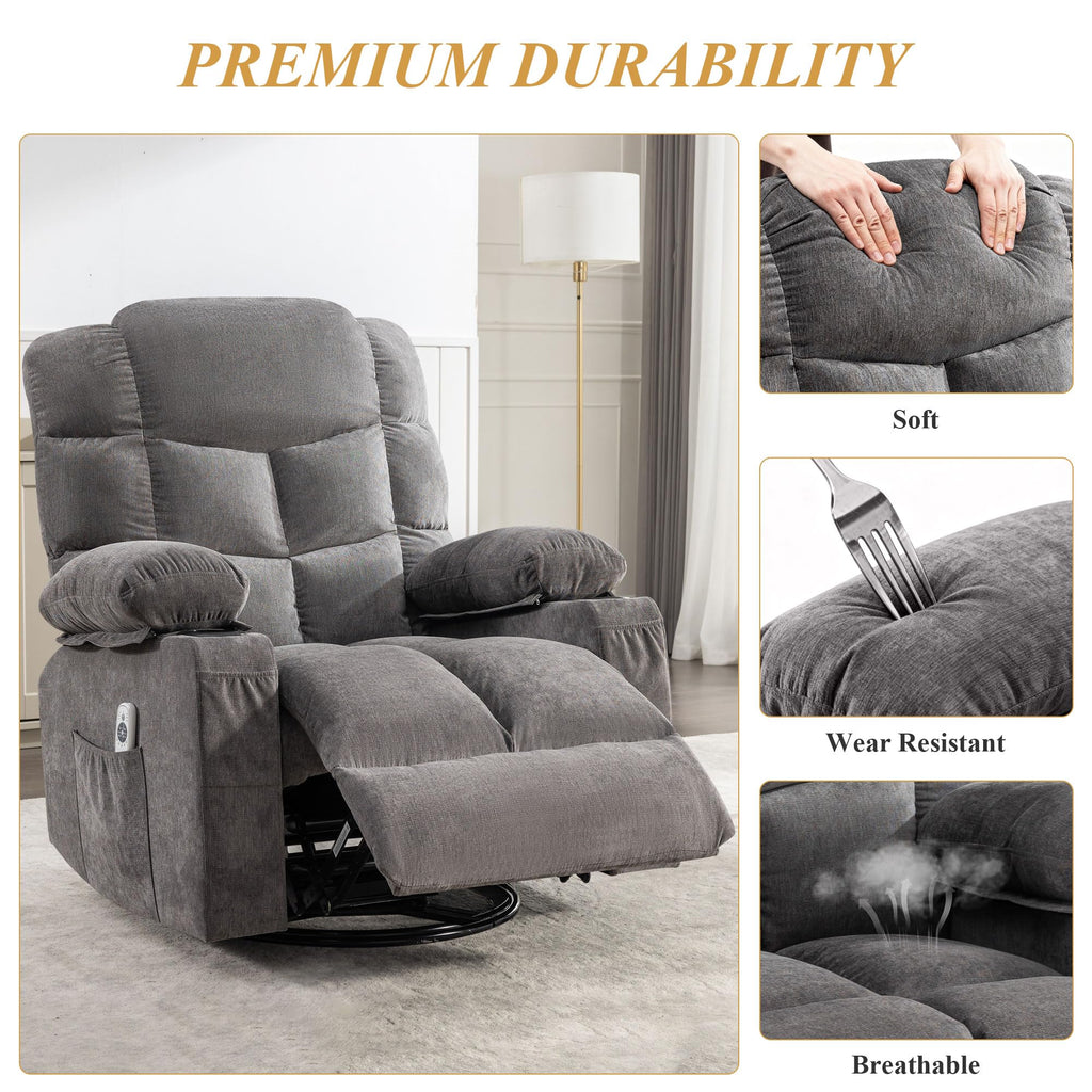 Swivel Rocker Recliner Chair with Massage and Heat S996