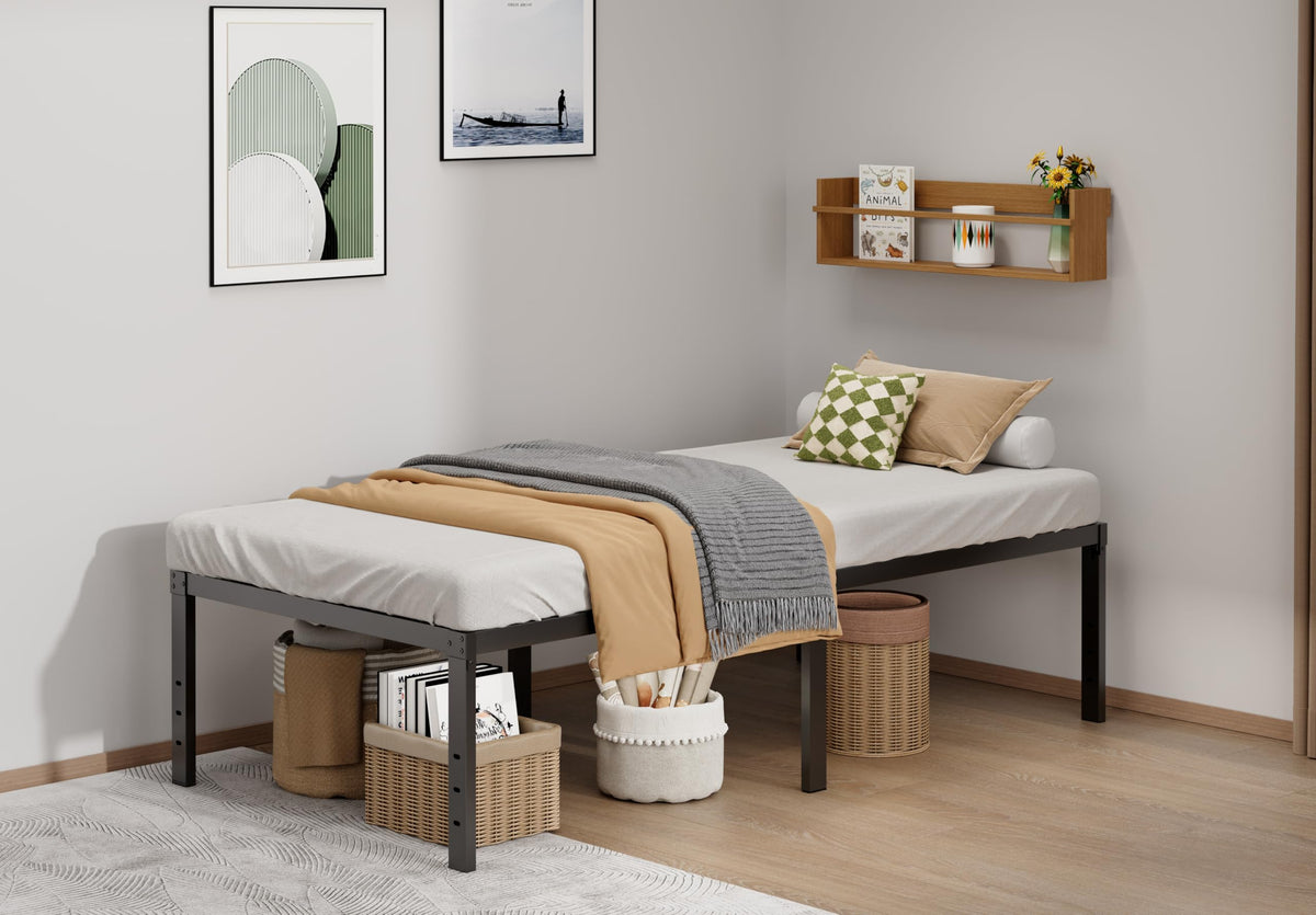 Twin XL 18 Inch Metal Platform Bed Frame with Underbed Storage J4382