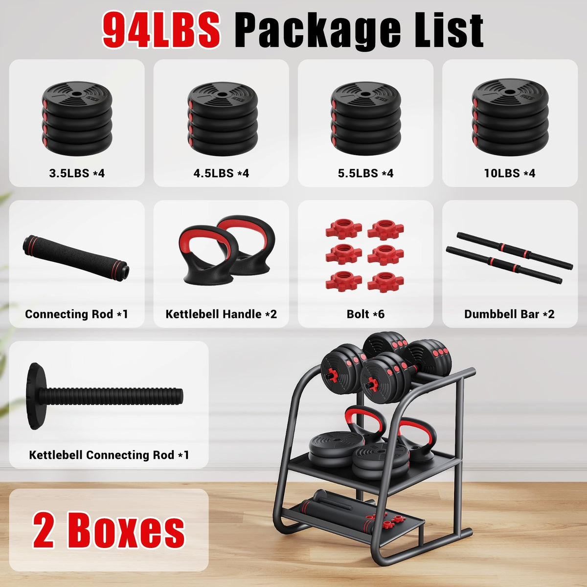 Adjustable Dumbbells Free Weight Set 4 in 1 T15094