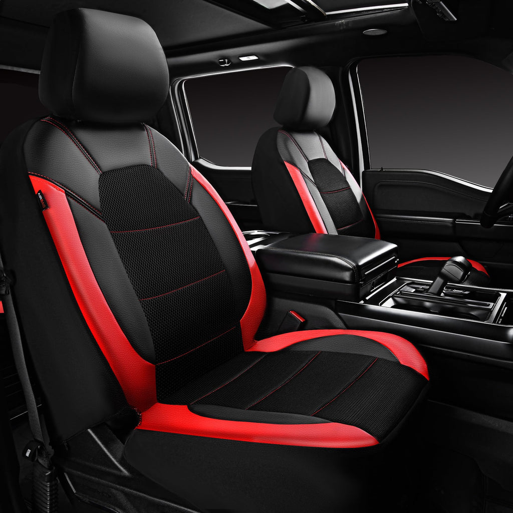 Universal Leather Car Seat Covers Full Set Black Red N81049