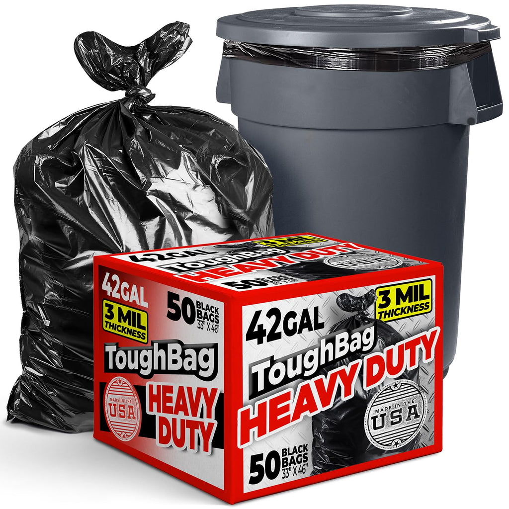 42 Gallon Heavy Duty Black 3 Mil Trash Bags, 50 Count I4887