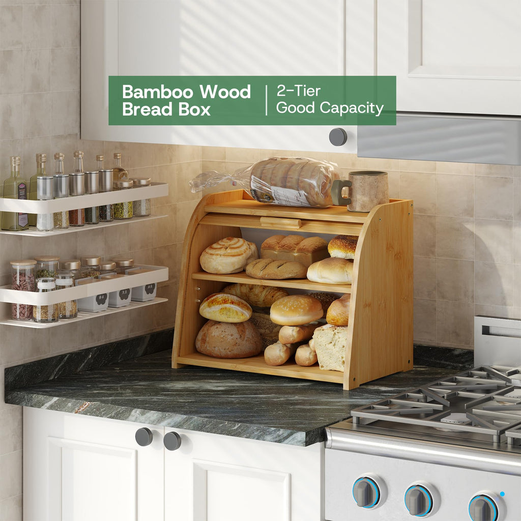 Large Bamboo Wood Bread Box L39073