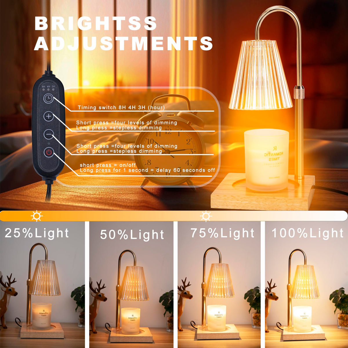 Adjustable Dimmable Electric Candle Warmer Lamp with Timer R8032
