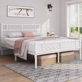 White Full Metal Platform Bed Frame with Arrow Design Headboard Q927