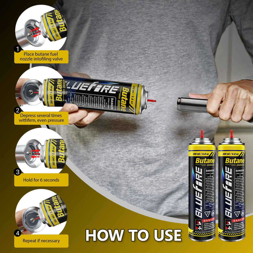 Pack of 2 Butane Fuel Refill 10.56 fl oz Canister with 5 Nozzle Adapters Z305379