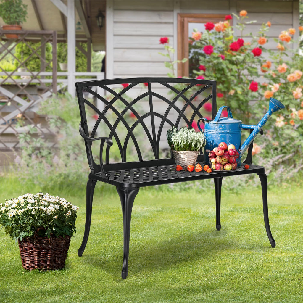 38" Black Metal Outdoor Bench P9996
