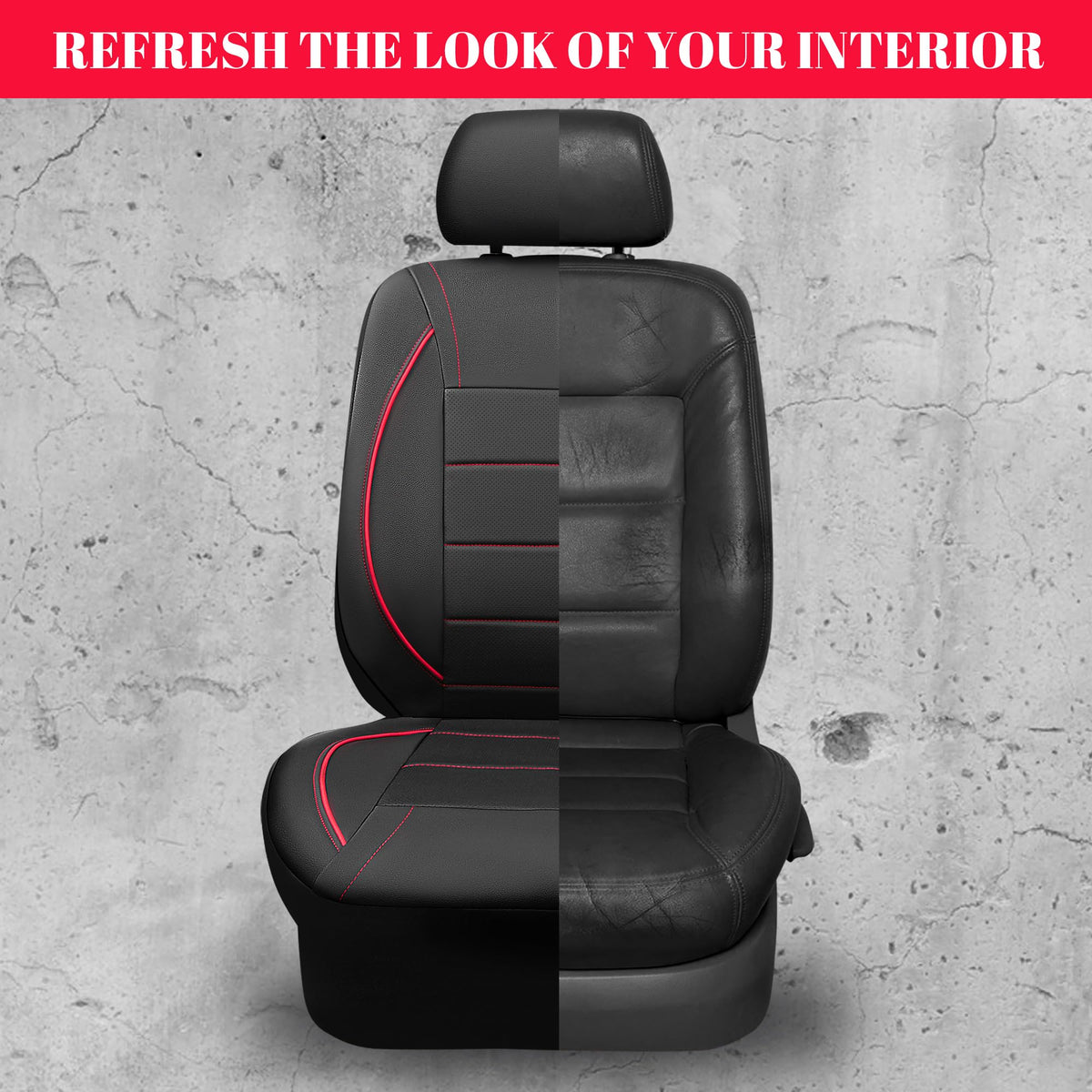 Black Red Faux Leather Front Seat Covers T603