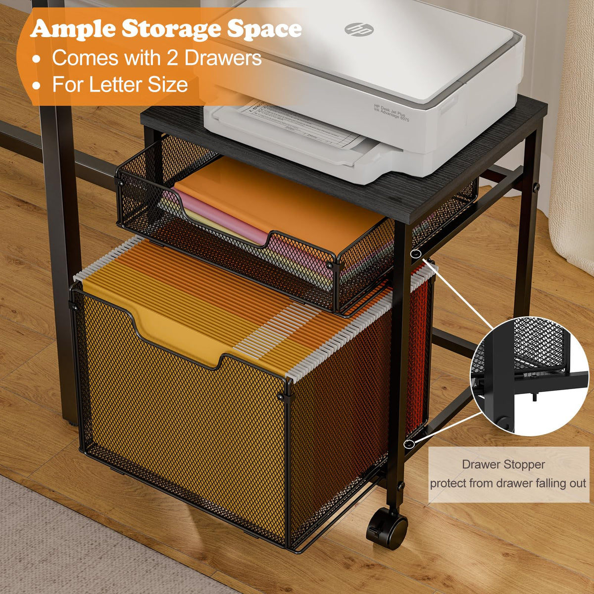 Rolling File Cabinet Cart with Storage Drawer and Lockable Wheels Z265