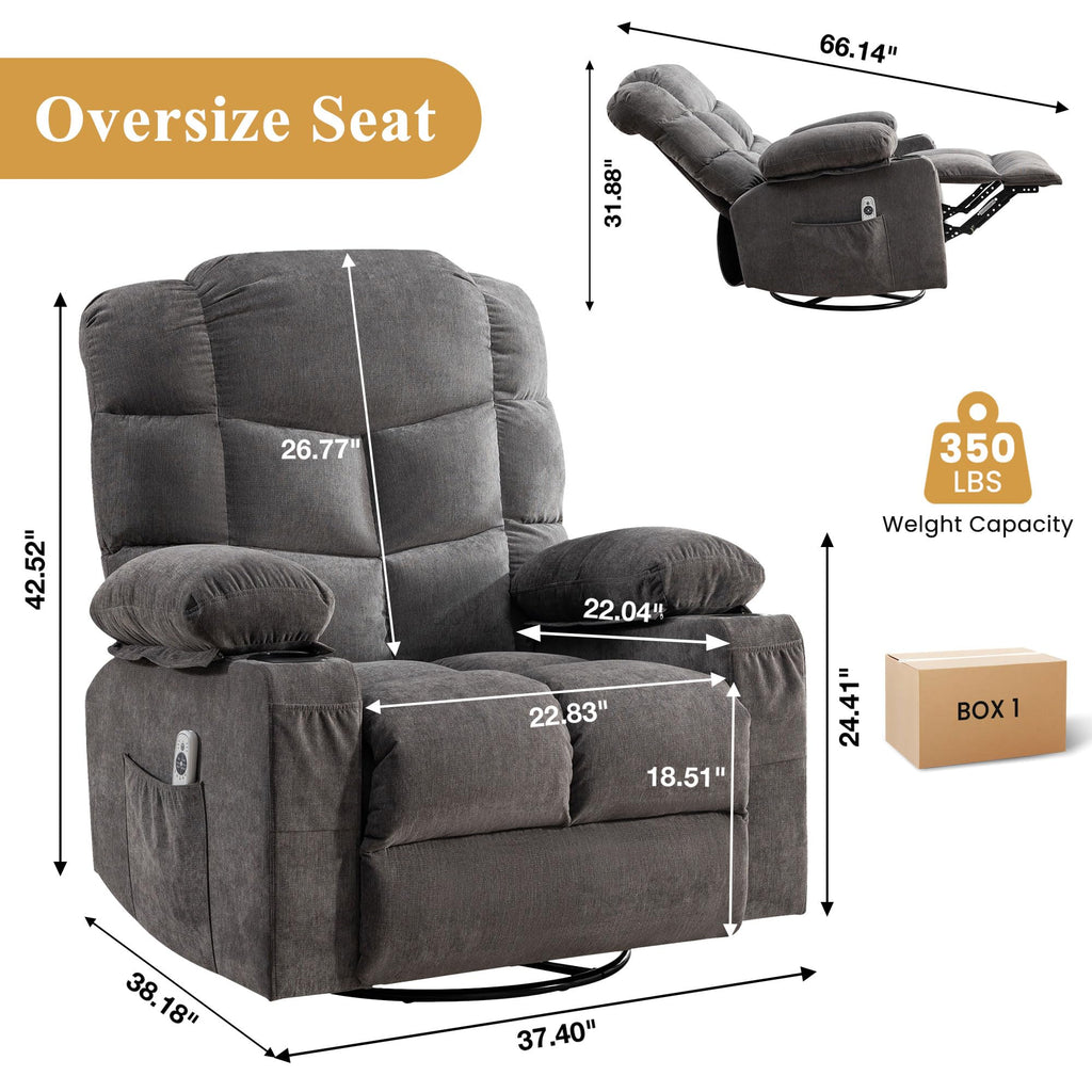 Swivel Rocker Recliner Chair with Massage and Heat S996