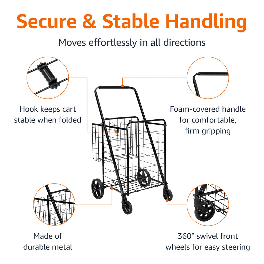 Foldable Utility Cart with 360-Degree Wheels, X-Large, Black M45545