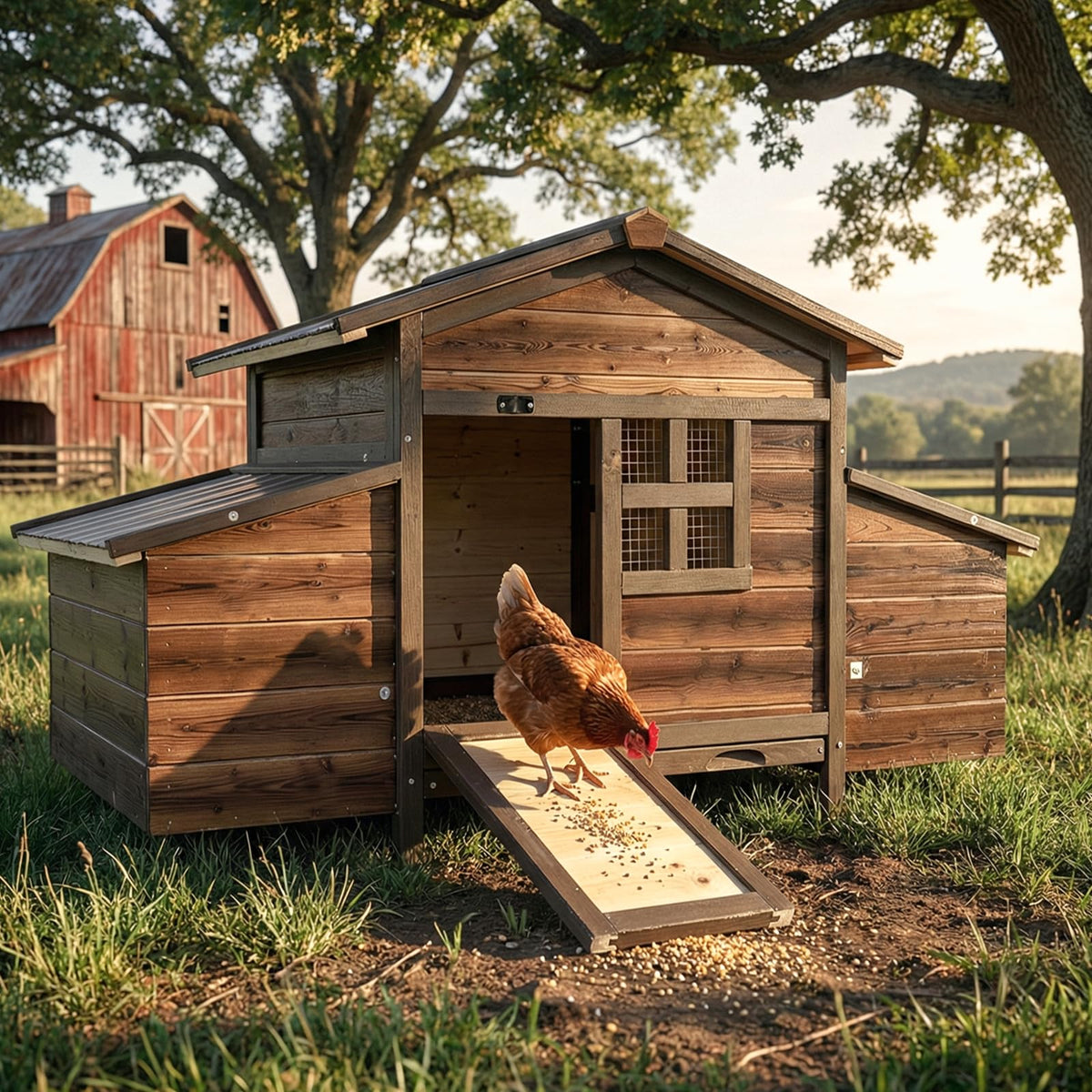 Wooden Chicken Coop Rabbit Hutch with Nesting Boxes H3502