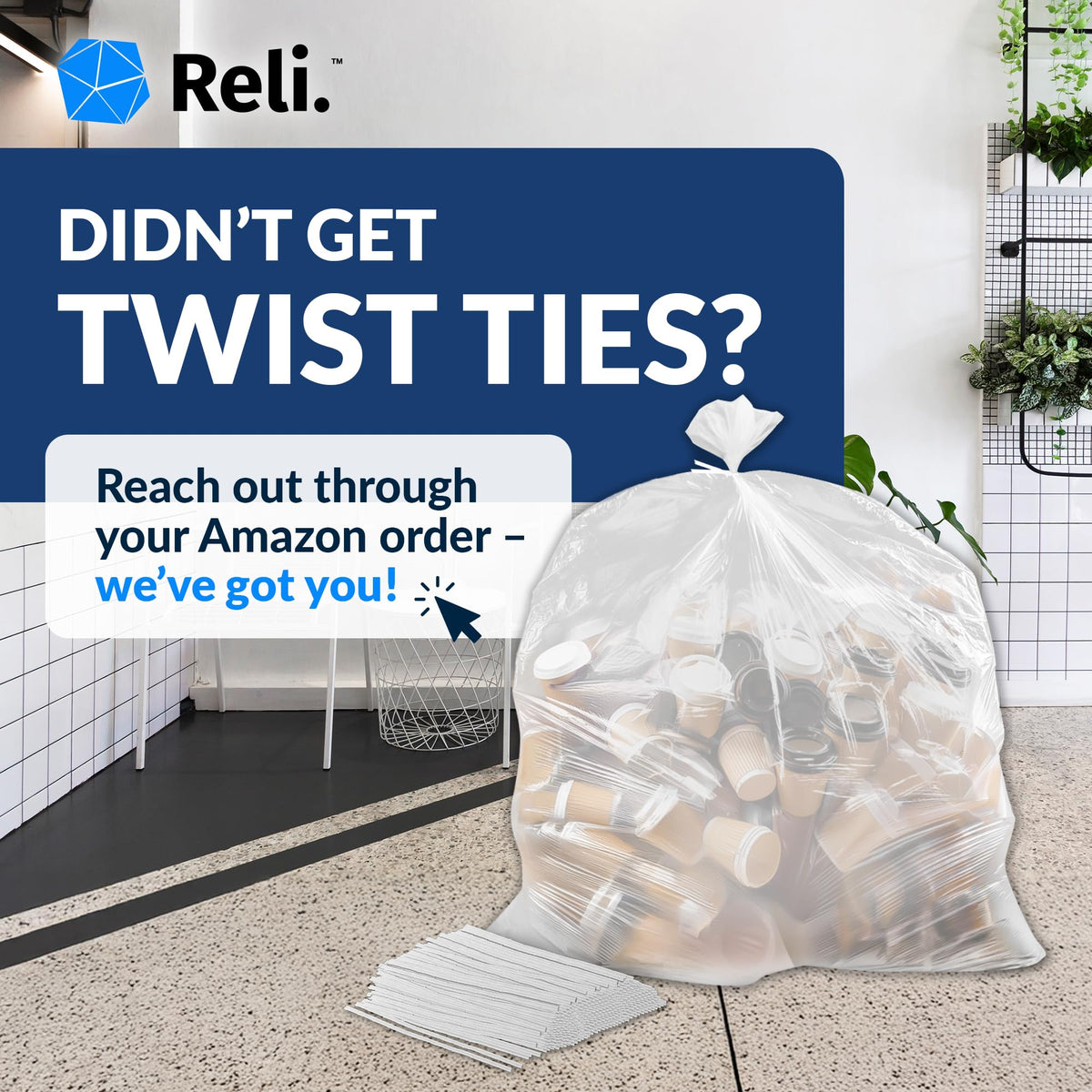 Clear Trash Bags with Twist Ties 250 Count Heavy Duty E693
