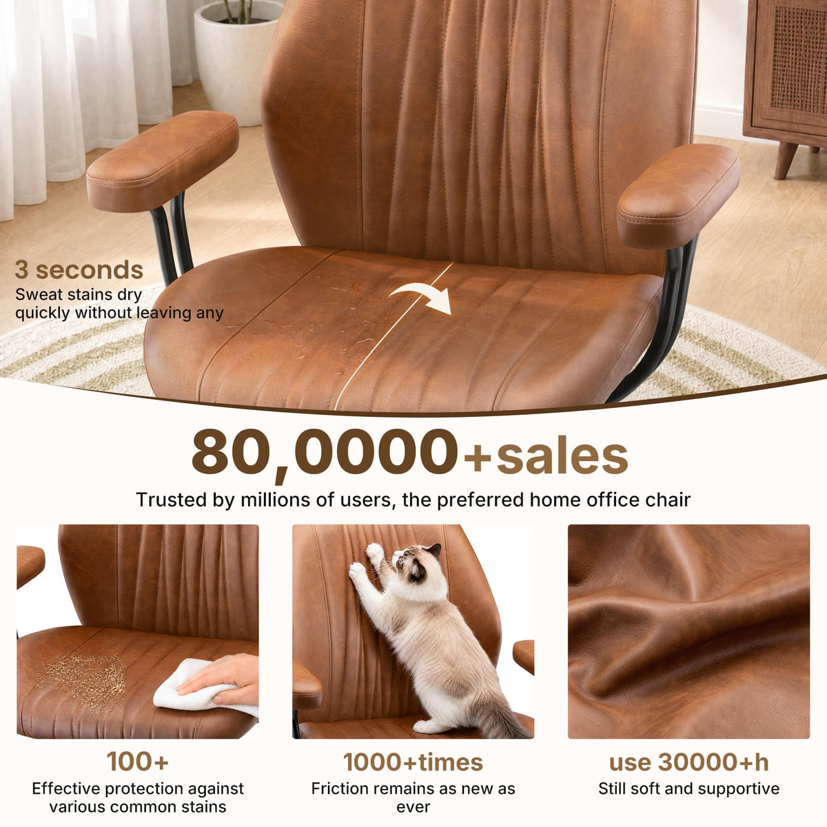Brown Leather Ergonomic Office Chair F728