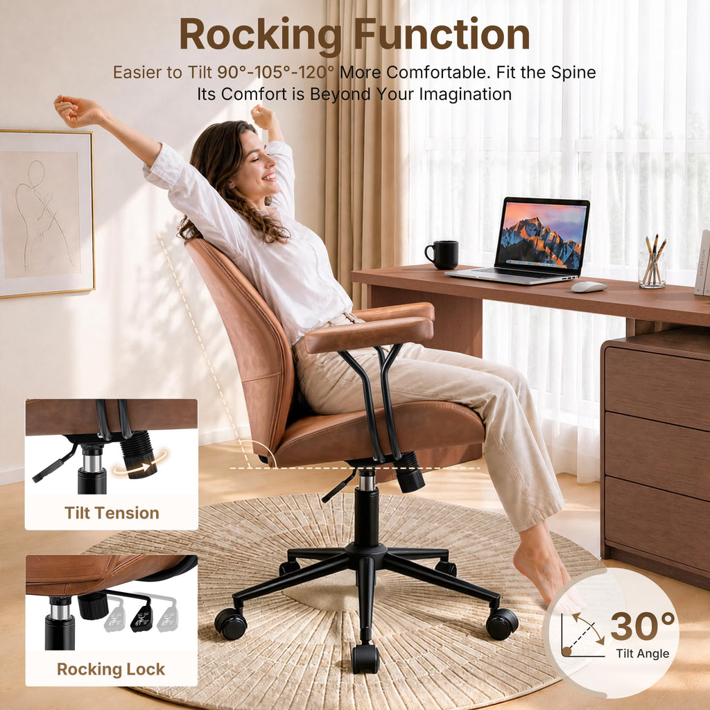 Brown Leather Ergonomic Office Chair F728