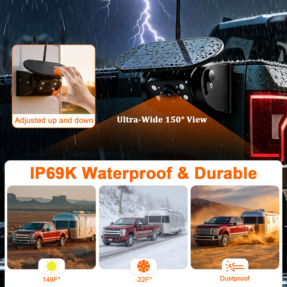 Magnetic Solar Wireless Backup Camera with 5" HD Monitor S993
