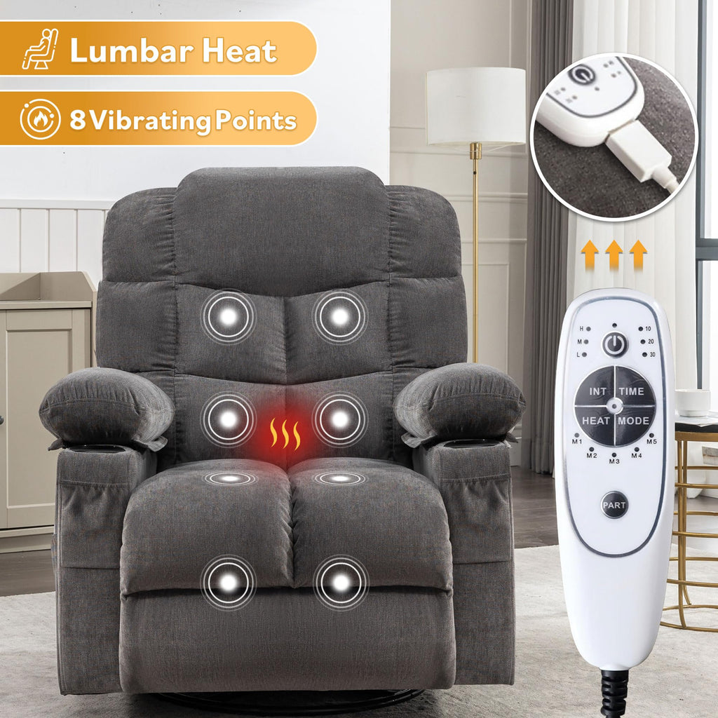 Swivel Rocker Recliner Chair with Massage and Heat S996