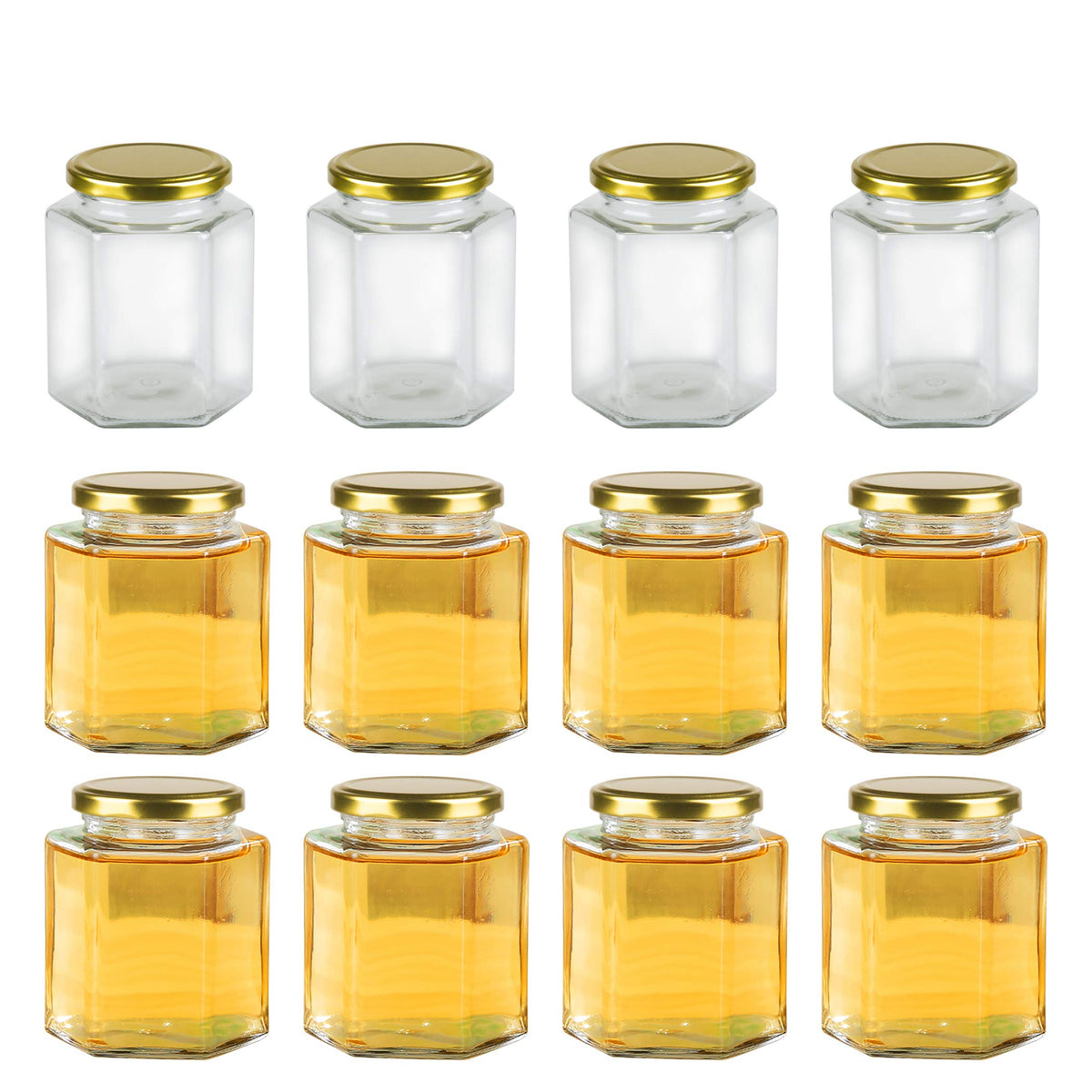 16 oz Hexagon Glass Honey Jars with Lids, 12 Pack N786901