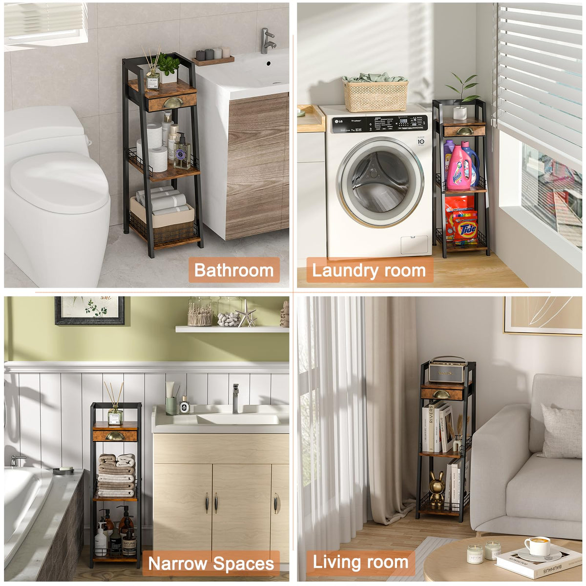 3-Tier Narrow Bathroom Shelves with Drawer S342