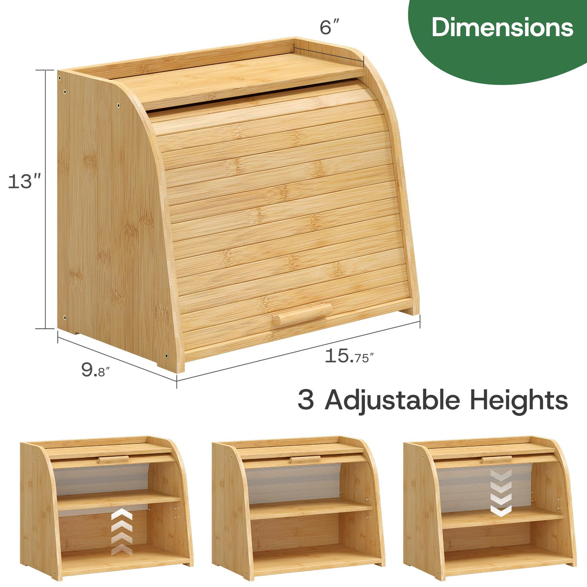 Large Bamboo Wood Bread Box L39073