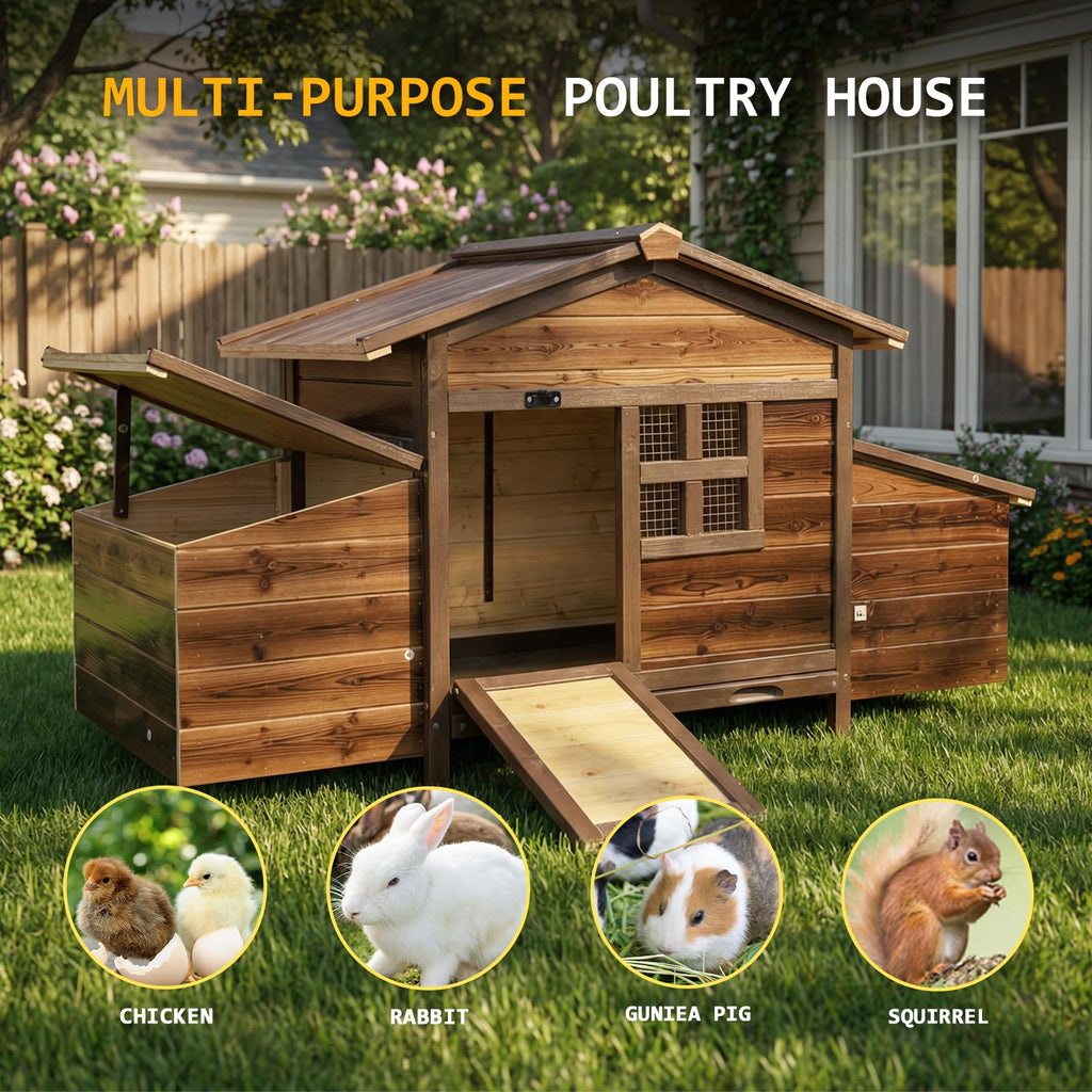 Wooden Chicken Coop Rabbit Hutch with Nesting Boxes H3502