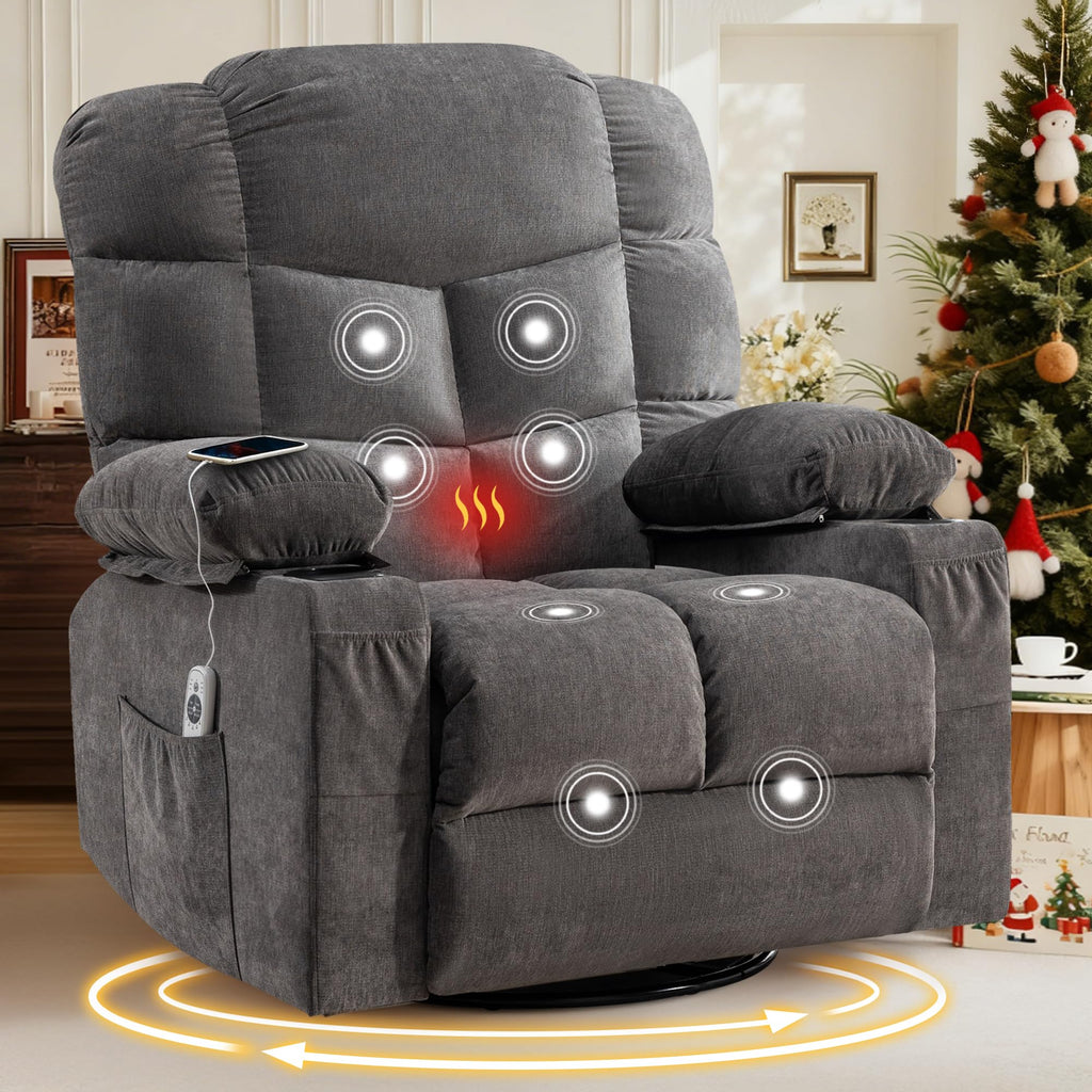 Swivel Rocker Recliner Chair with Massage and Heat S996